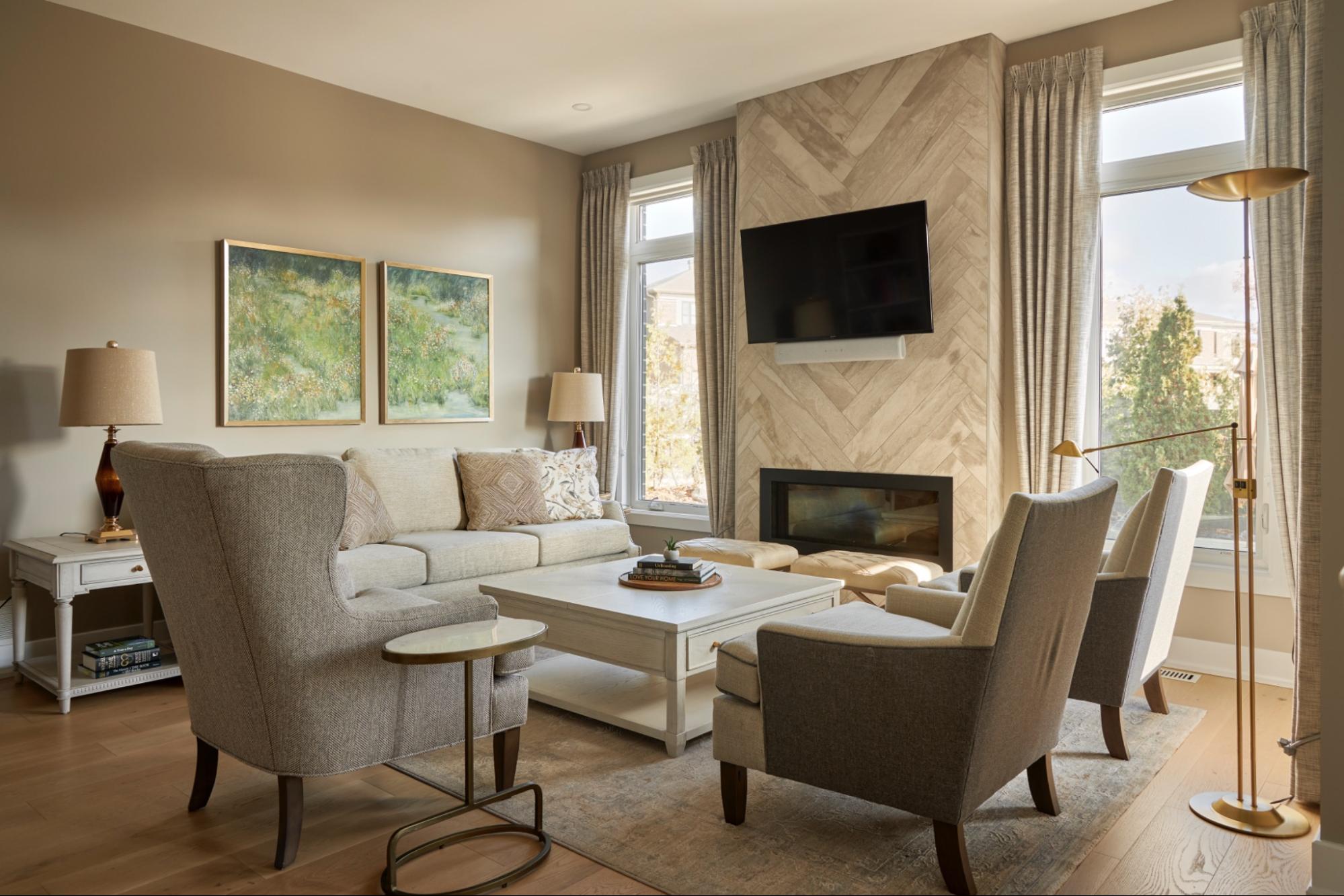Timeless Meets Modern: The Art of Blending Traditional and Contemporary Design. Image of living room. With furniture. and fireplace.
